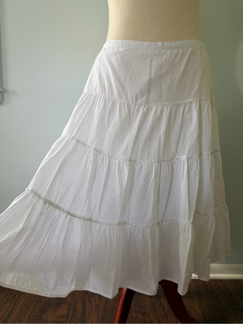 Cotton Beaded Sequins Tiered Y2K Skirt